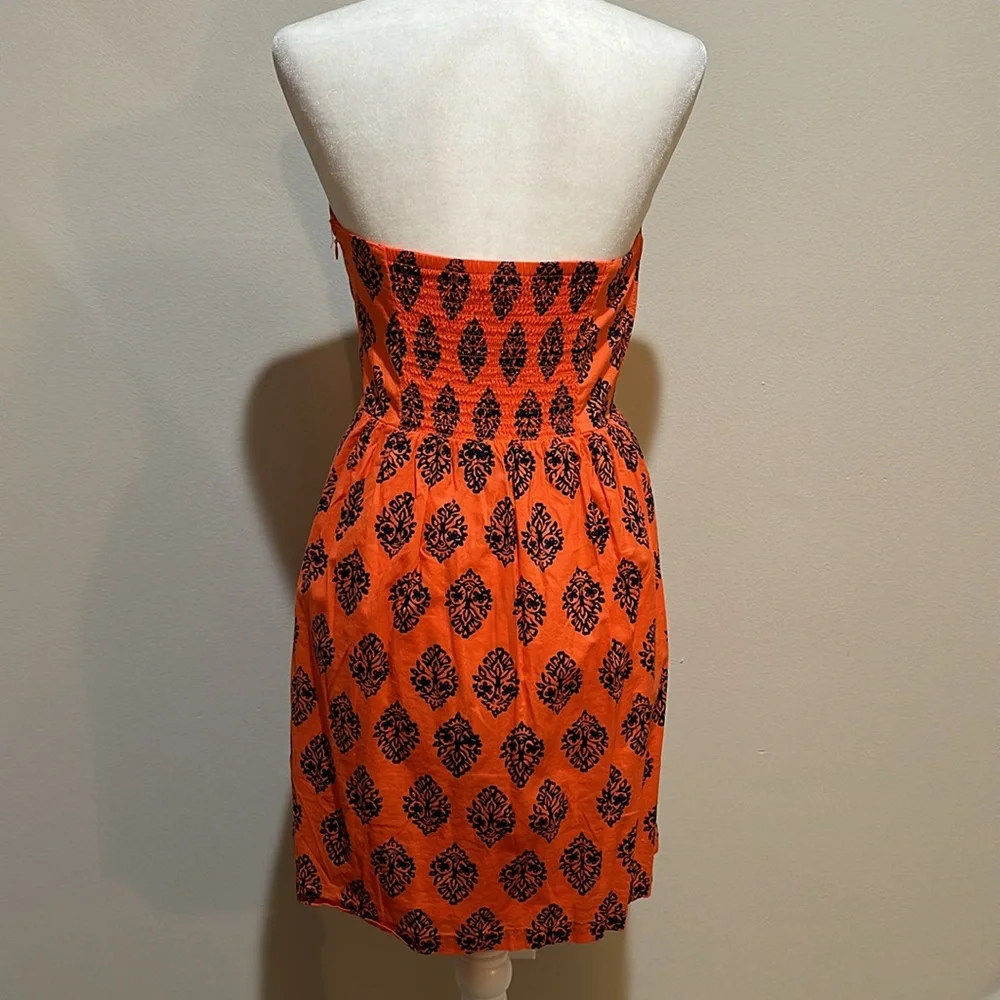 Strapless orange and navy blue summer dress - Picture 4 of 7